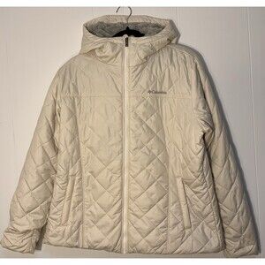 Columbia Women’s Ivory Puffer Jacket Coat Hooded Fur Lined Full Zip Size XL